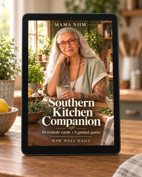Photographic Southern Kitchen Companion cover featuring Mama NIIM, displayed on a tablet