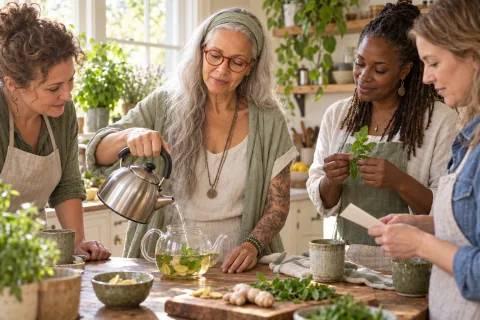 Mama NIIM demonstrating a pantry preparation in an illustrated kitchen scene